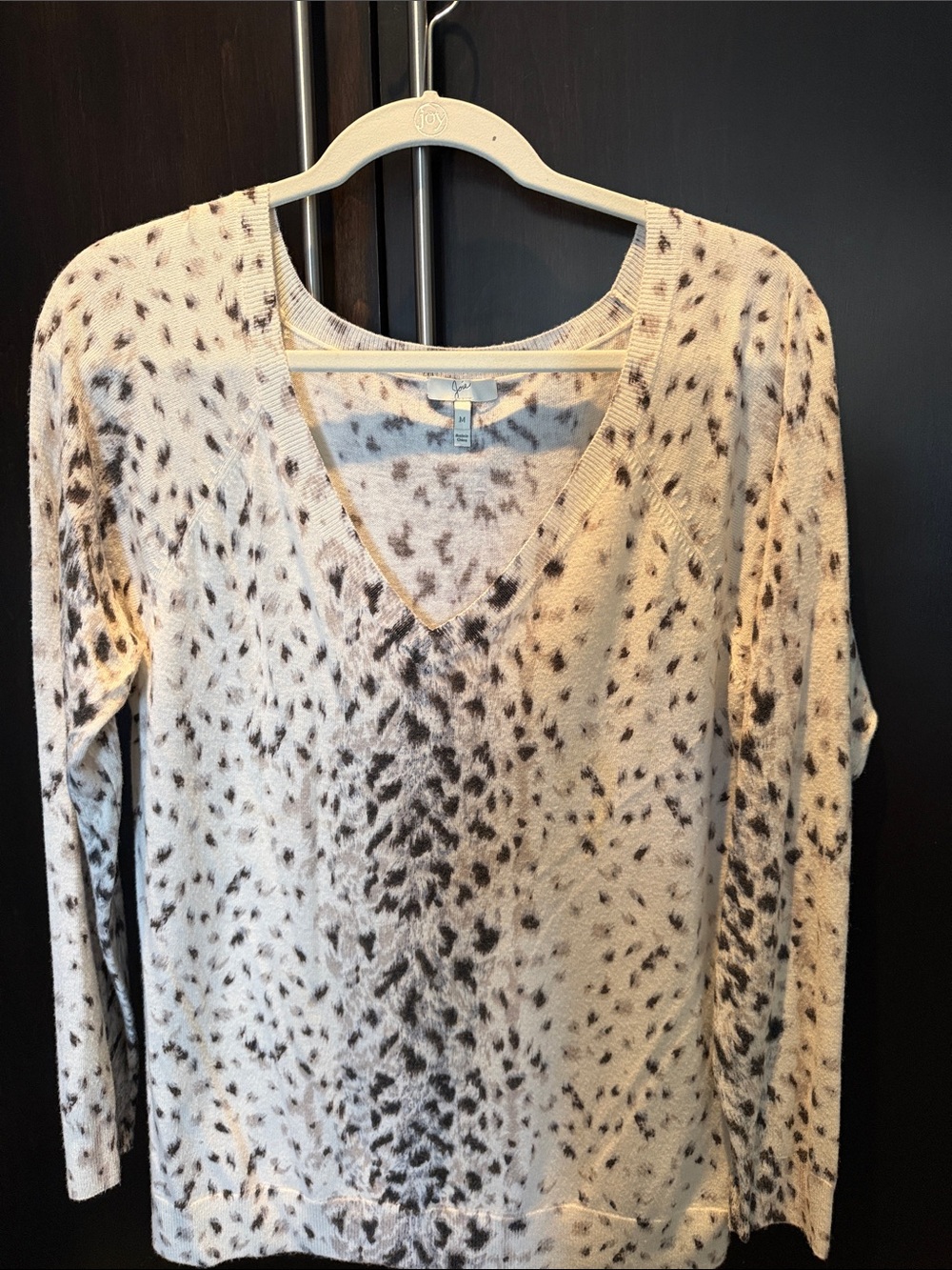 Joie Cream Leopard-Spot V-Neck Sweater with Brown Spots